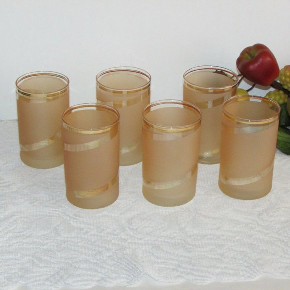 Juice Glasses Frosted Peach Swirl Schnapps Whiskey Glass Set Of 6 - Picture 2 of 7